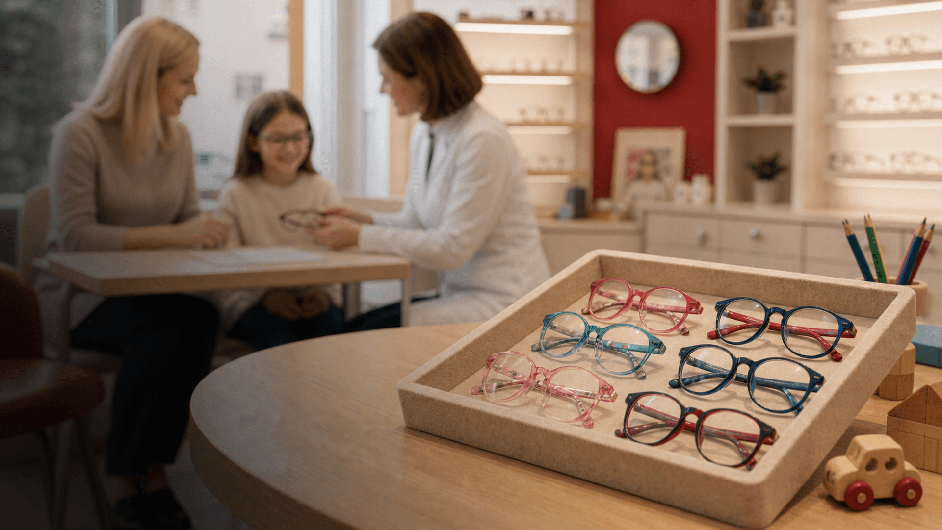 Child at an optometrist before a phoropter
