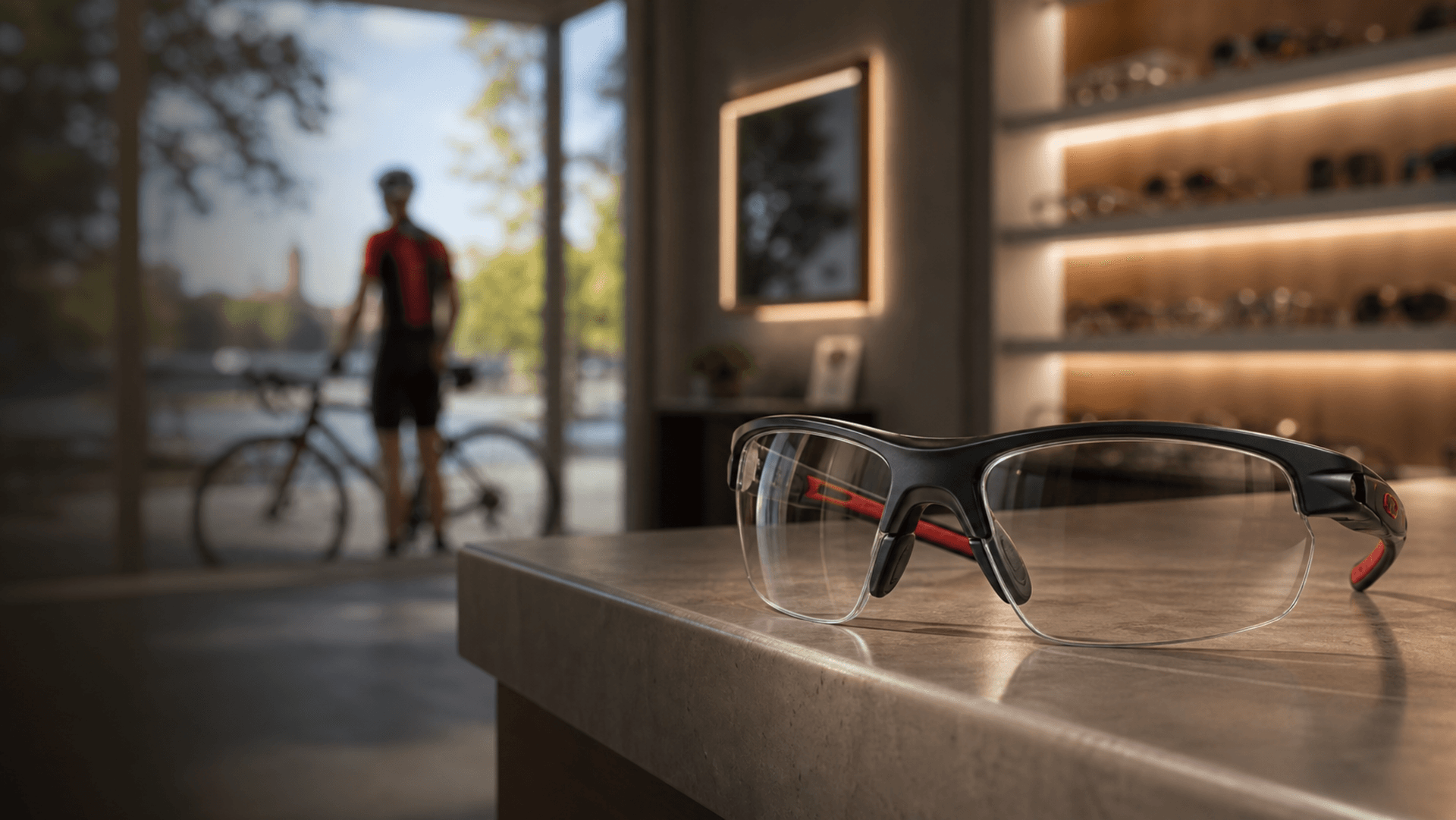 Cyclist wearing sports glasses
